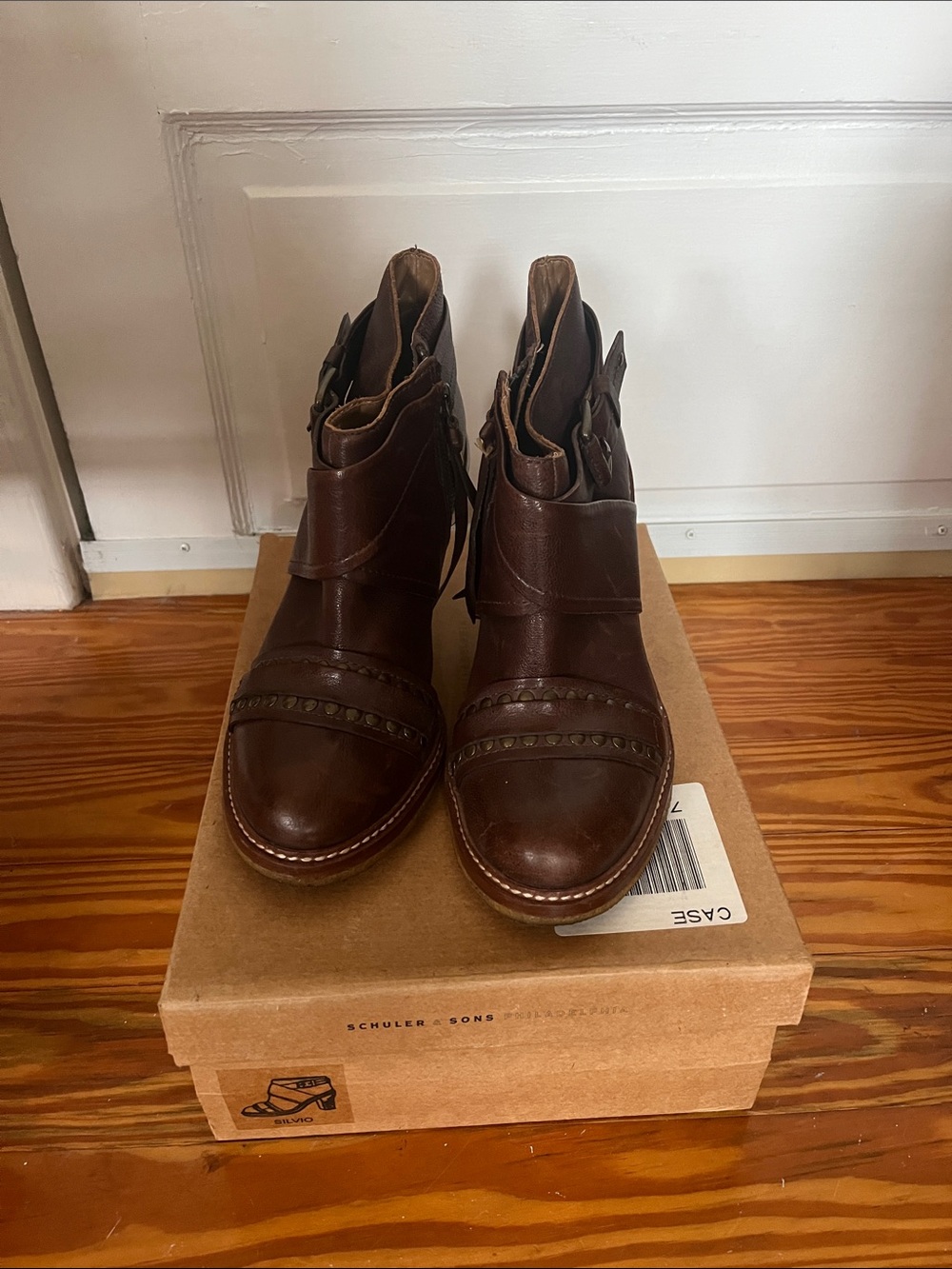 Classic Brown Leather Ankle Boots with Buckle Detail